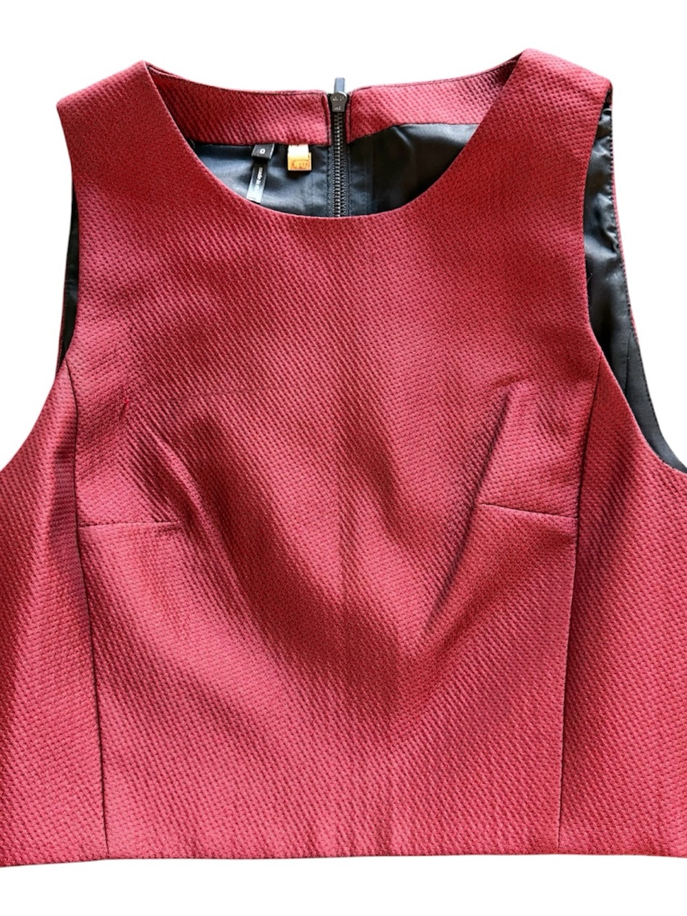 4.c by Anthropologie Textured Sleeveless Zip Vest in Burgundy